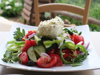 Jardin botanique de Crète, salade grecque Jardin botanique de Crète, salade grecque